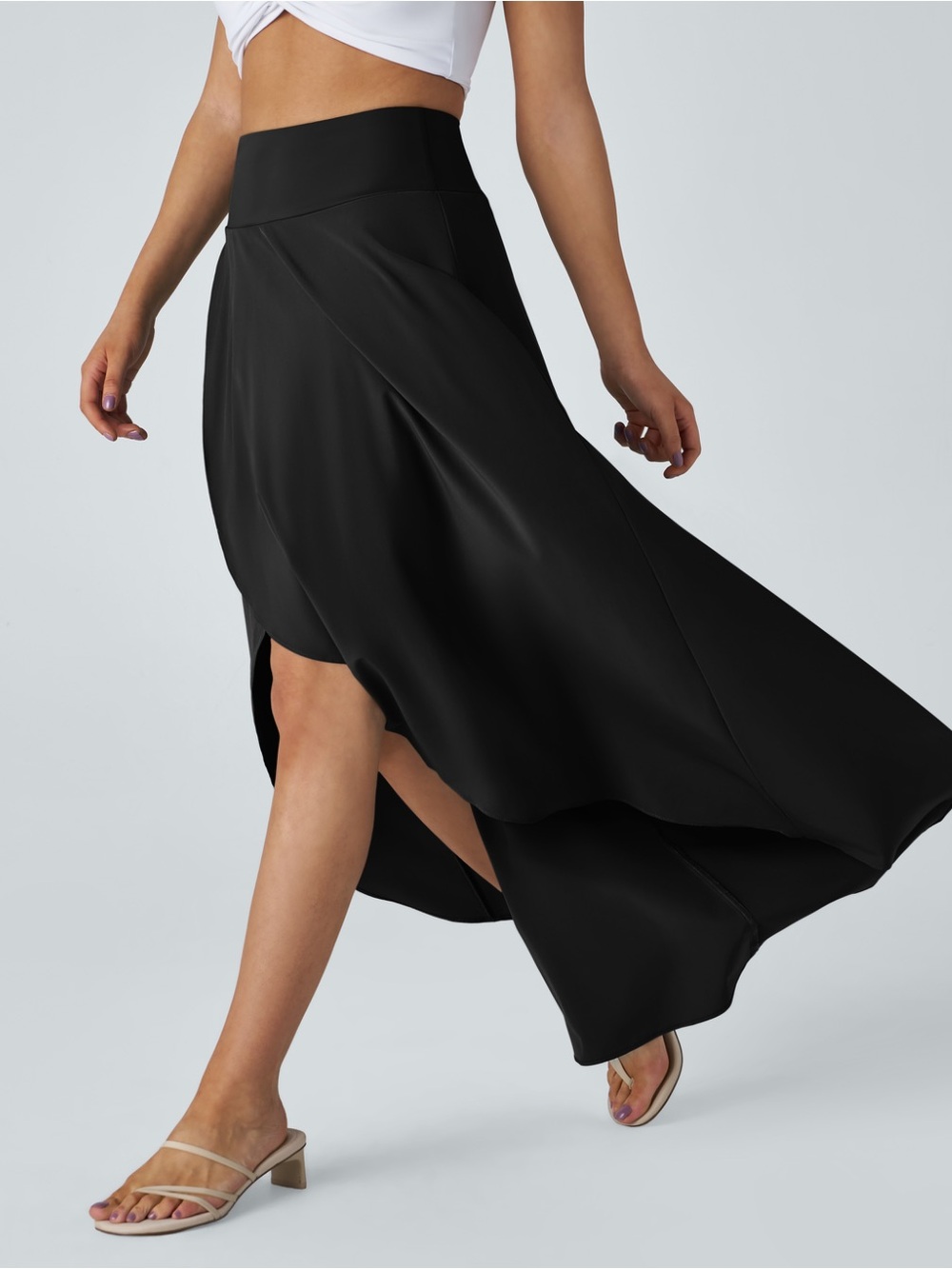 NWT Halara Breezefull High-Low High Waisted Ruffle 2-in-1 Maxi Skirt Black M 8 - Picture 4 of 11